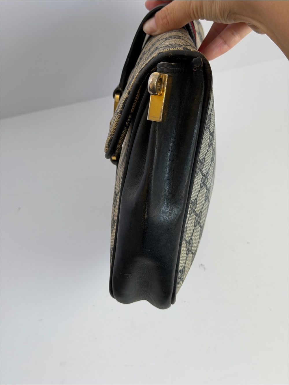 Old Vintage Gucci Orphidia Navy Blue Leather Monogram GG Supreme Shoulder Bag - Picture 5 of 12